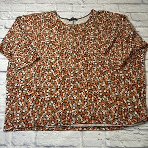 Kim & Cami Orange/Brown/Green Floral Lightweight Sweater. Size 2X.Spring Sweater
